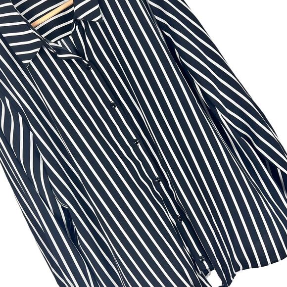 SUSAN GRAVER Women's 16 Black White‎ Striped Stretch Tie Front Button Up Shirt - Picture 1 of 8